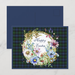 Black Watch Ancient Scottish Tartan Easter Floral Holiday Postcard