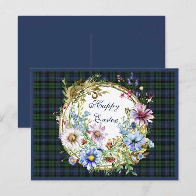 Black Watch Ancient Scottish Tartan Easter Floral Holiday Postcard (Front/Back)