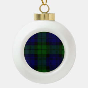 Black Watch clan tartan blue green plaid Ceramic Ball Christmas Ornament