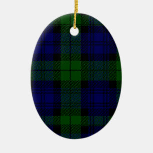 Black Watch clan tartan blue green plaid Ceramic Ornament
