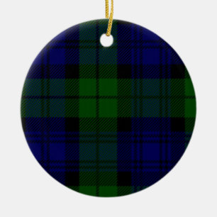 Black Watch clan tartan blue green plaid Ceramic Ornament