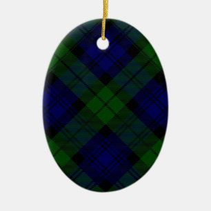 Black Watch clan tartan blue green plaid Ceramic Ornament