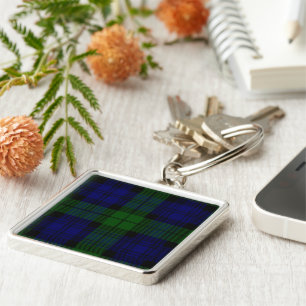 Black Watch clan tartan blue green plaid Keychain