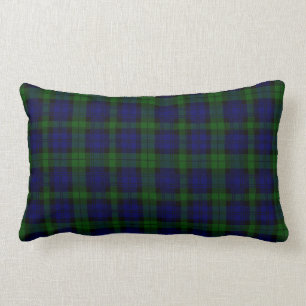 Black Watch clan tartan blue green plaid Lumbar Pillow