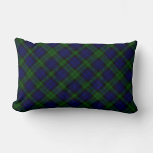 Black Watch clan tartan blue green plaid Lumbar Pillow