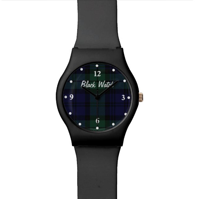 Black Watch Plaid Custom Wrist Watch (Close Up)