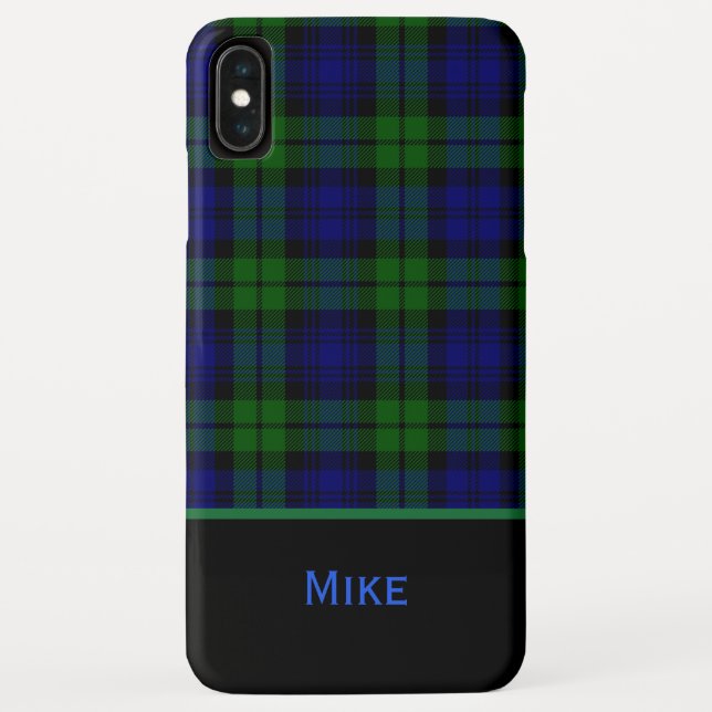 Black Watch Plaid Monogrammed iPhone XS Max Case (Back)
