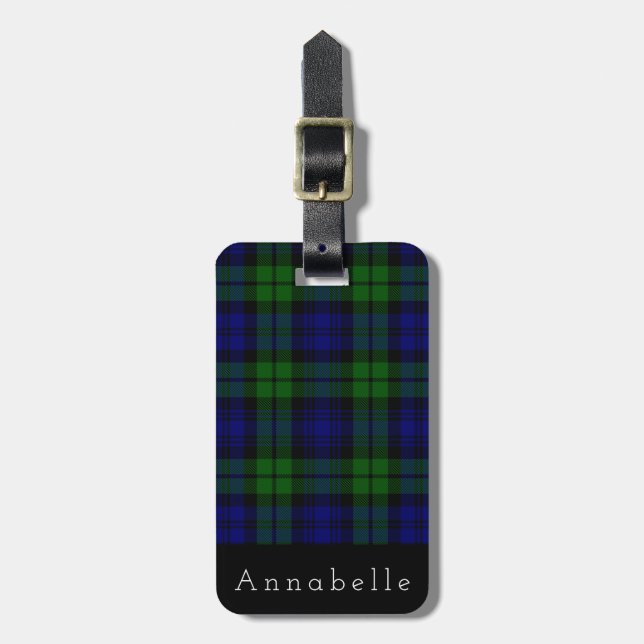 Black Watch Plaid Tartan Personalize Luggage Tag (Front Vertical)