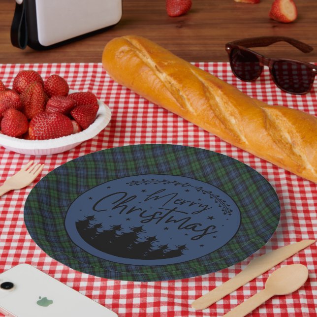 Black Watch Scottish Clan Tartan  Merry Christmas Paper Plate (Picnic)