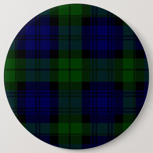 Black Watch Tartan Blue Green Plaid 6 Inch Round Button (Front)