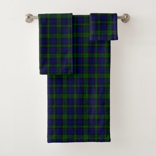 Black Watch Tartan Blue Green Plaid Bath Towel Set (Insitu)