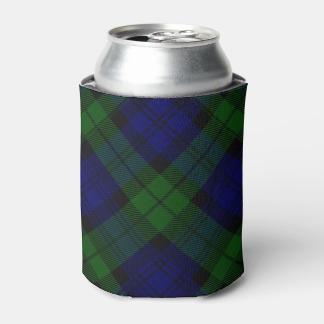 Black Watch Tartan Blue Green Plaid Can Cooler (Can Front)