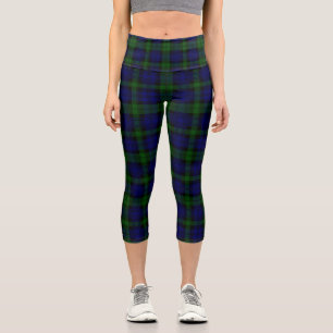 Black Watch Tartan Blue Green Plaid Capri Leggings