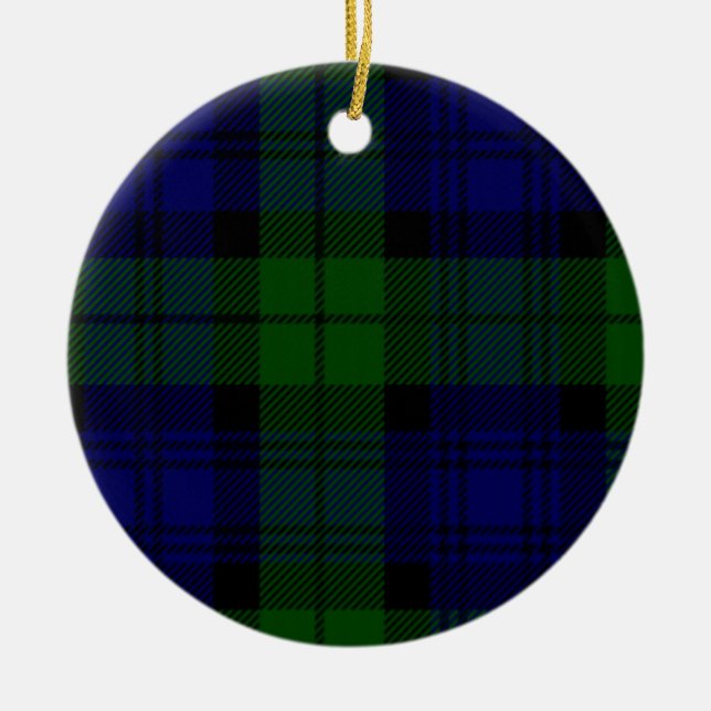 Black Watch Tartan Blue Green Plaid Ceramic Ornament (Front)