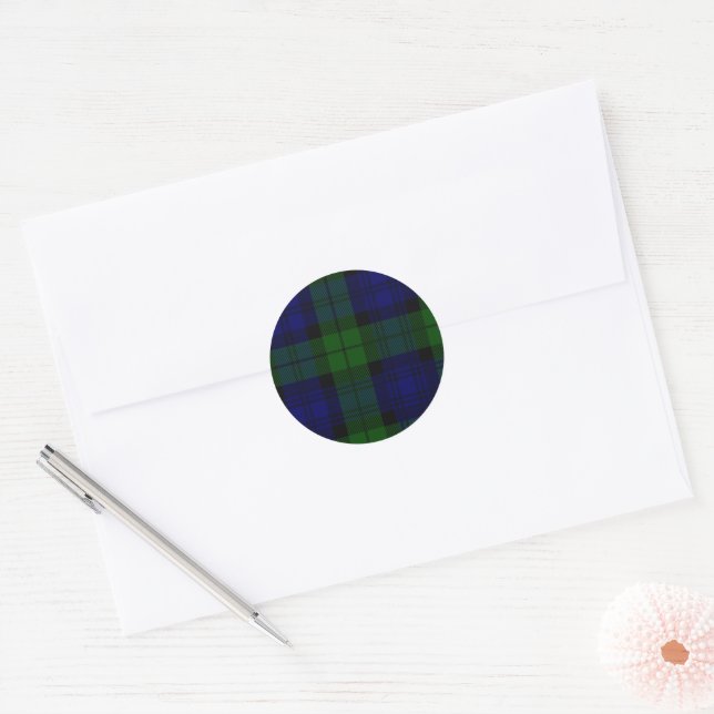 Black Watch Tartan Blue Green Plaid Classic Round Sticker (Envelope)