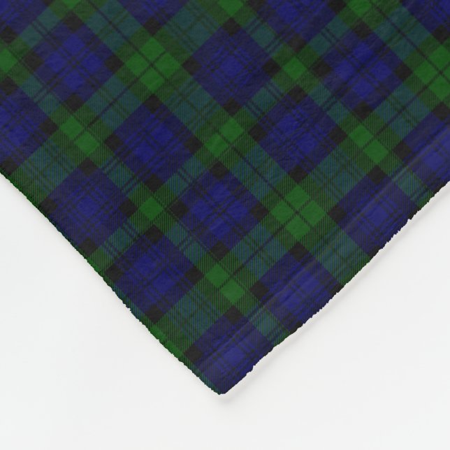 Black Watch Tartan Blue Green Plaid Fleece Blanket (Corner)