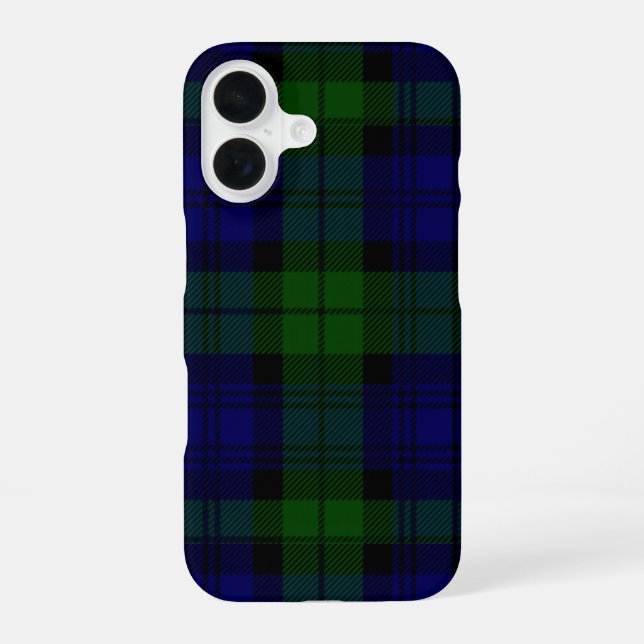 Black Watch Tartan Blue Green Plaid iPhone 16 Case (Back)