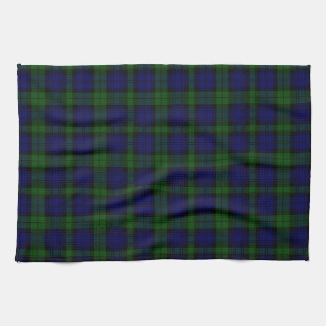 Black Watch Tartan Blue Green Plaid Kitchen Towel (Horizontal)
