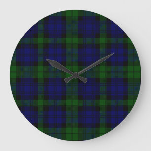 Black Watch Tartan Blue Green Plaid Large Clock