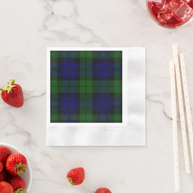 Black Watch Tartan Blue Green Plaid Napkin (Insitu)