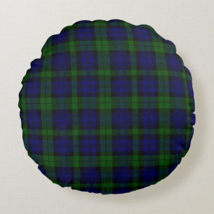 Black Watch Tartan Blue Green Plaid Round Pillow