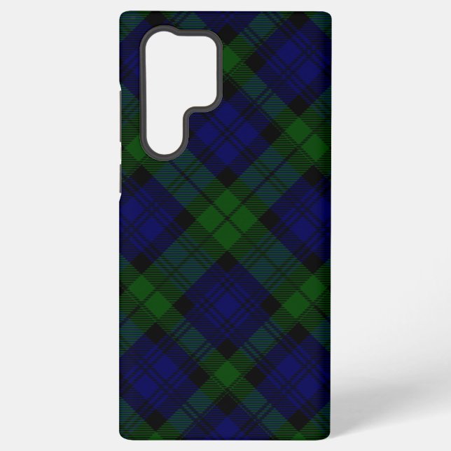 Black Watch Tartan Blue Green Plaid Samsung Galaxy S22 Ultra Case (Back)