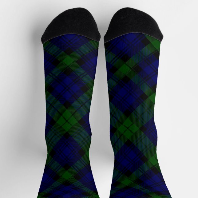 Black Watch Tartan Blue Green Plaid Socks (Top)