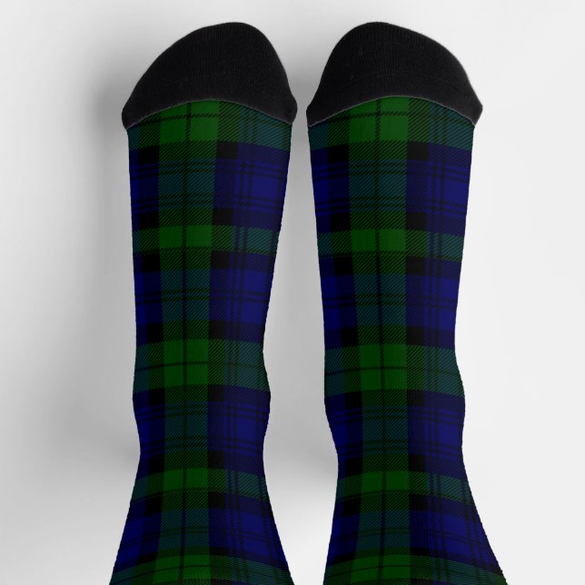 Black Watch Tartan Blue Green Plaid Socks (Top)