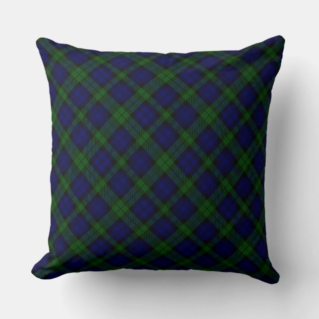 Black Watch Tartan Blue Green Plaid Throw Pillow (Front)