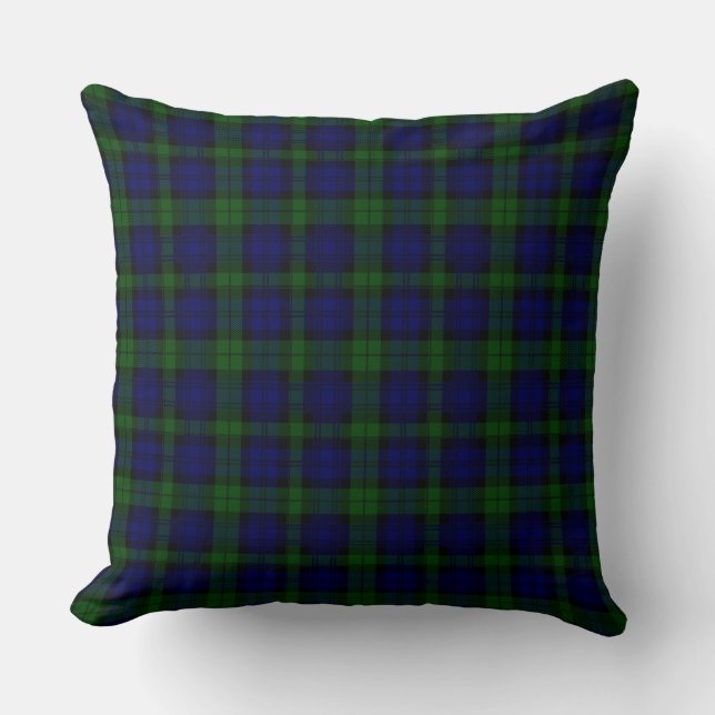 Black Watch Tartan Blue Green Plaid Throw Pillow (Front)