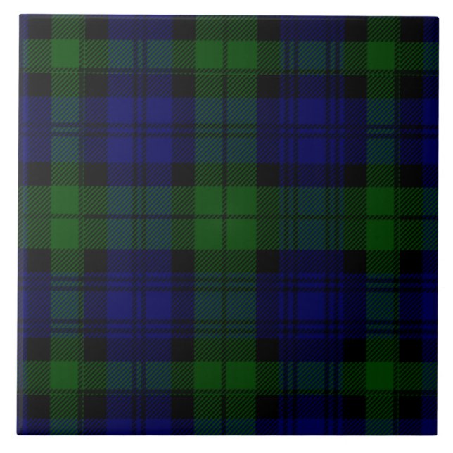 Black Watch Tartan Blue Green Plaid Tile (Front)