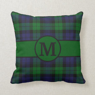 Black Watch Tartan Plaid Monogram Personalize Throw Pillow