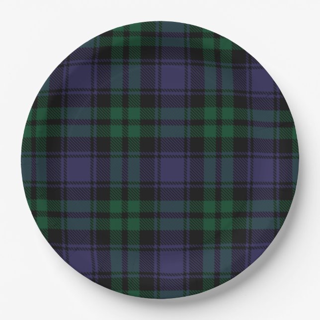 Black Watch Tartan, Plaid Paper Plate (Front)