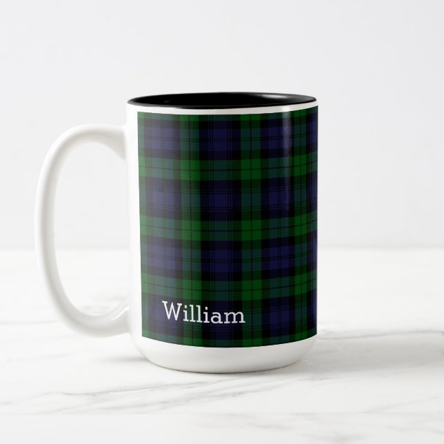 Black Watch Tartan Plaid personalized Two-Tone Coffee Mug (Left)