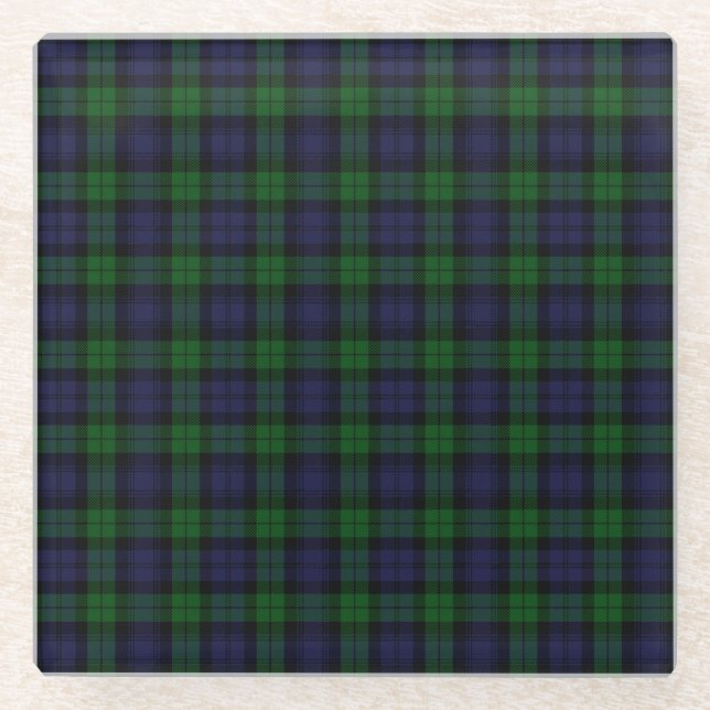 Black Watch Tartan Plaid Scottish Plaid Pattern Glass Coaster (Front)