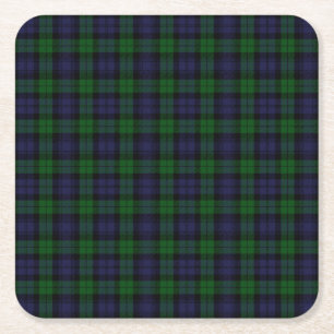 Black Watch Tartan Plaid Scottish Plaid Pattern Square Paper Coaster