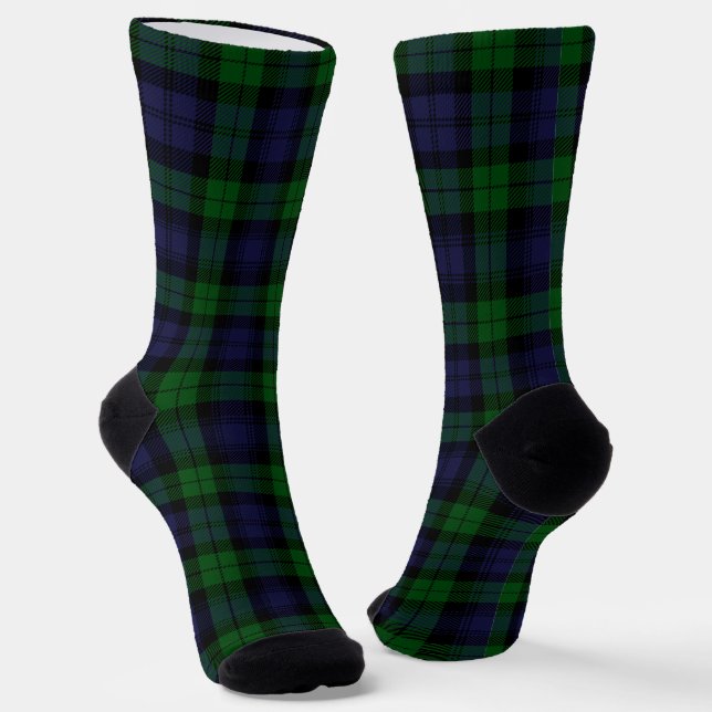 Black Watch Tartan Plaid Socks (Angled)