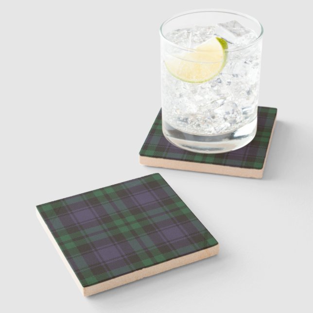 Black Watch Tartan, Plaid Stone Coaster (Side)
