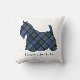 Black Watch Tartan Scottish Terrier Throw Pillow