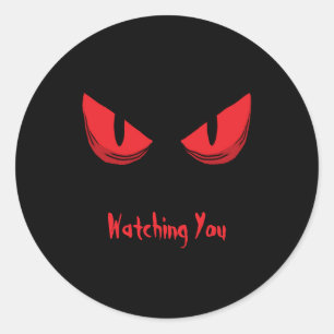Black Watching You Scary Staring Red Eyes Classic Round Sticker