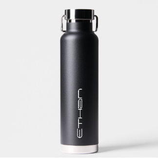 Black water bottle personalized with your name.