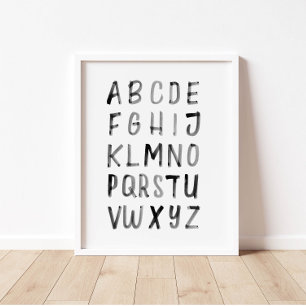 Black watercolor alphabet ABC educational poster