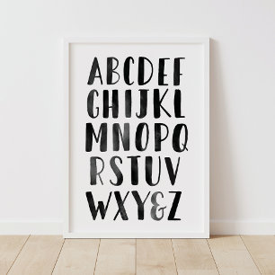 Black Watercolor Alphabet ABC Nursery Decor