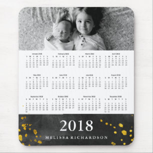 Black Watercolor and Gold 2018 Calendar   Photo Mouse Pad