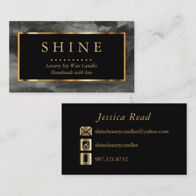 Black Watercolor and Gold Business Card (Front/Back)