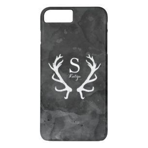 Black Watercolor and Rustic Deer Antlers Monogram Case-Mate iPhone Case