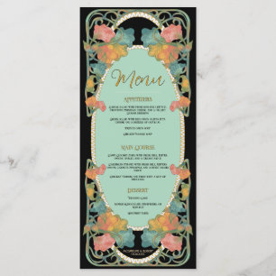 Black Watercolor Art Nouveau Wedding Menu