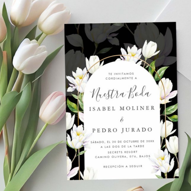 Black Watercolor Botanical Nuestra Boda Wedding Invitation (Creator Uploaded)