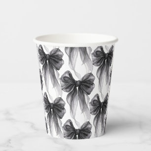Black Watercolor Bow Coquette Themed Party Paper Cups