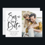 Black Watercolor Brush Calligraphy Photo Save The Date<br><div class="desc">Black Watercolor Brush Calligraphy Photo Save Our Date Card | Announce to family and friends your wedding date with this customizable save the date flat card. It features black hand-lettered modern calligraphy. This stylish photo save the date card is perfect for any wedding season and theme. Other colours and matching...</div>